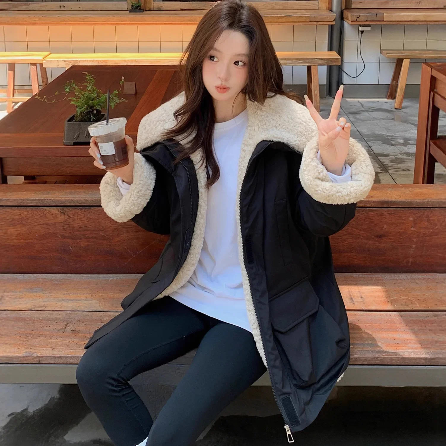 

Y2k Streetwear Elegant Jacket Work Coat Autumn Winter 2025 Women Parkas Mid Length Coats Jackets Turn Down Collar Thick Warm