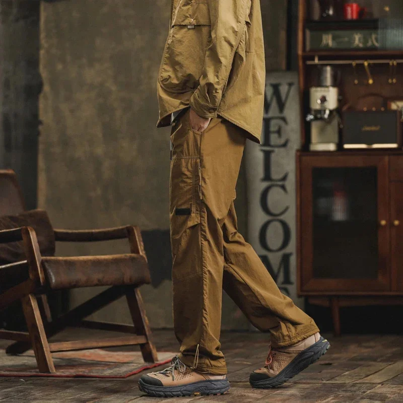 Autumn new men's American cargo pants loose lace-up straight with multi-pocket casual