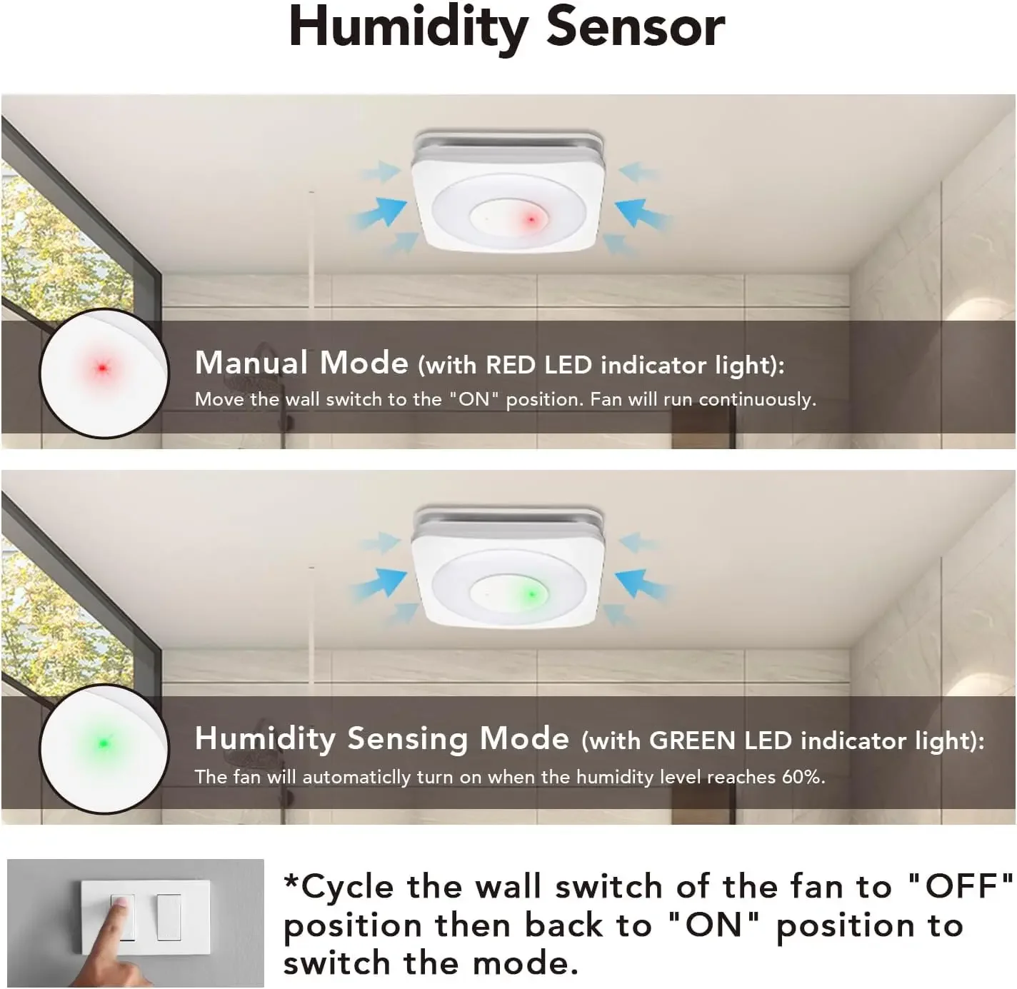 OL003 Bathroom Exhaust Fan with Light, 40W Bathroom Fan with Humidity Sensor, 160 CFM 1.0 Sones Bathroom Vent Fan with Light