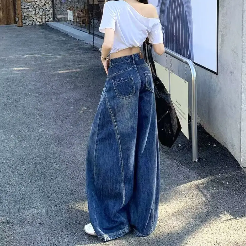 Trendy Washed Denim Trousers Women High Waist Wide Leg Jeans Loose Fit Straight Casual Autumn Streetwear Pants