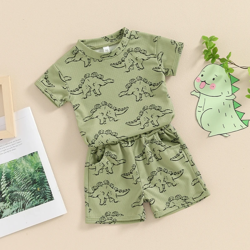 

Toddler Boy Summer Clothes Short Sleeve Dinosaur T Shirt Cartoon Shorts Baby Outfits Clothing Set