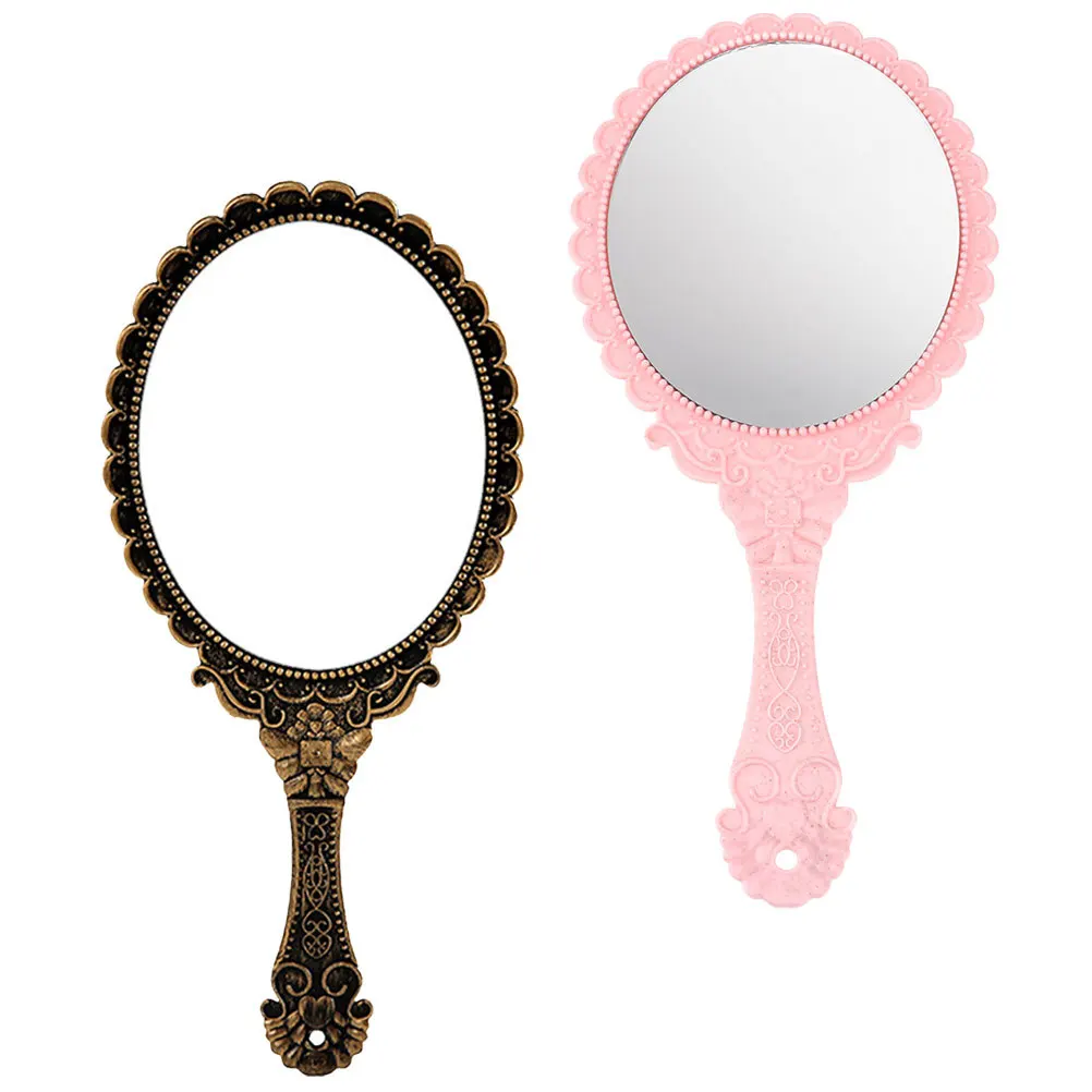 Miroir de maquillage à main rétro Vintage, 2 pièces, fleur en relief, Compact, léger, Portable, accessoire de voyage