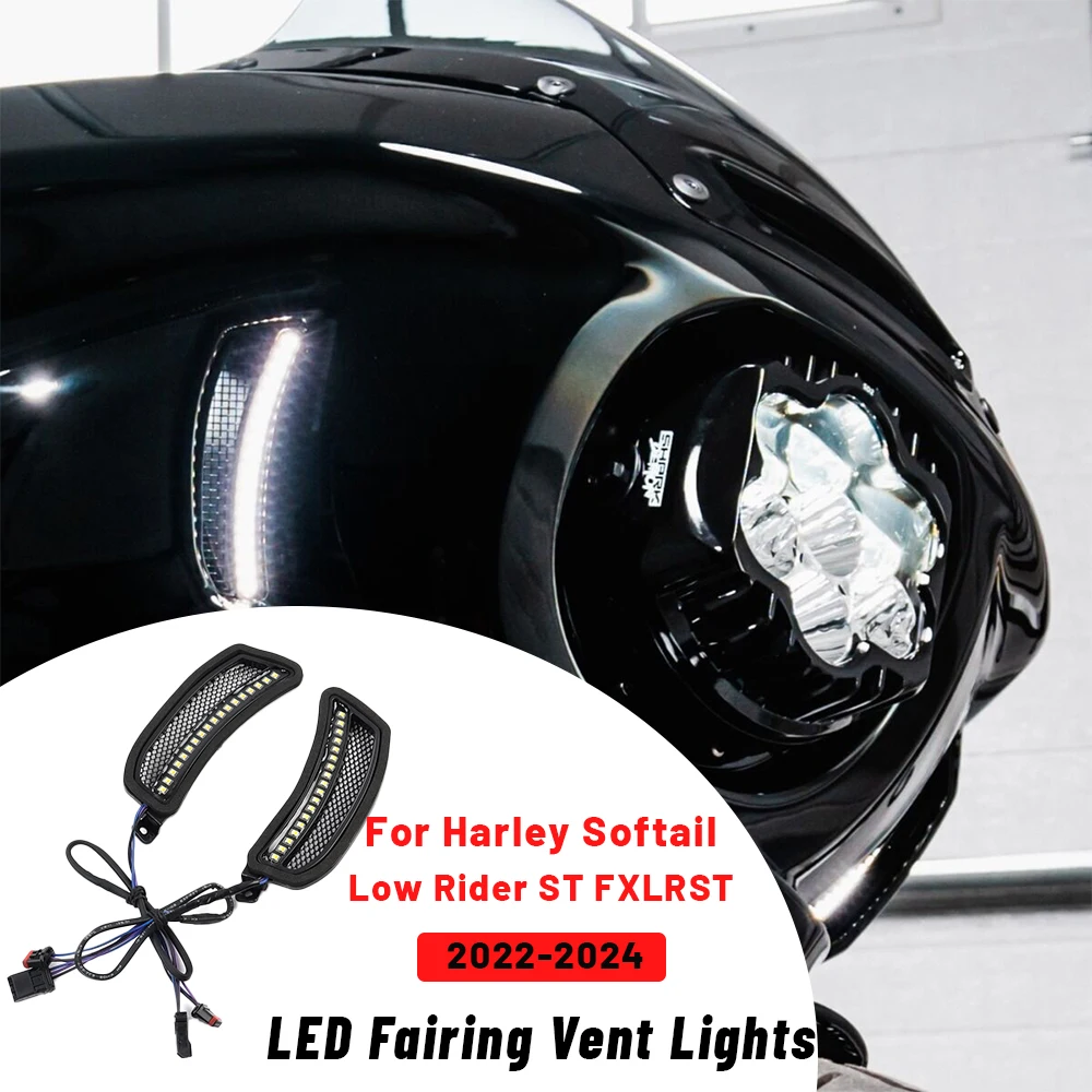 Motorcycle Accessory LED Fairing Vent Trim Turn Lights For Harley Softail Low Rider ST FXLRST Low Rider FXRST 2022-2024