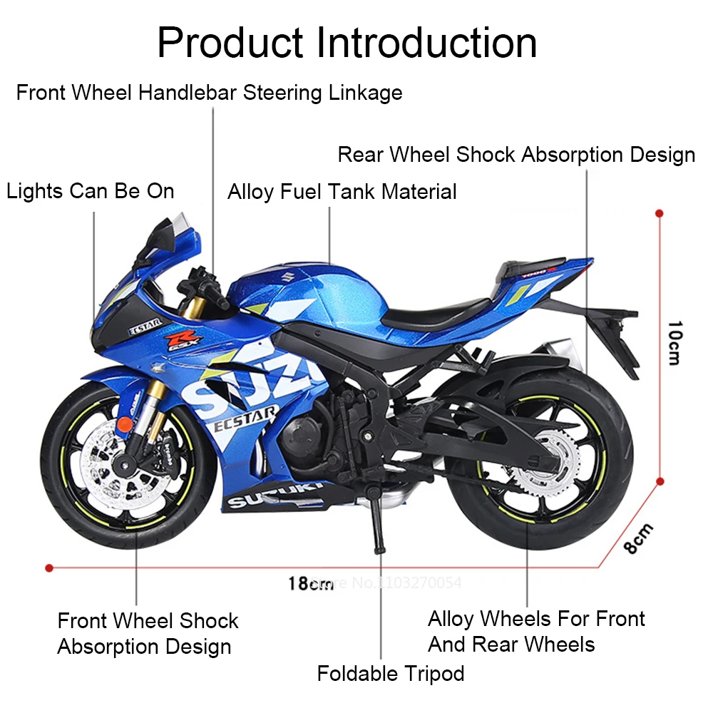 1:12 سوزوكي GSX1000R GSX250R نماذج دراجة نارية مصغرة لعب سيارة عجلة أمامية توجيه امتصاص الصدمات دراجة نارية هدايا عيد الميلاد