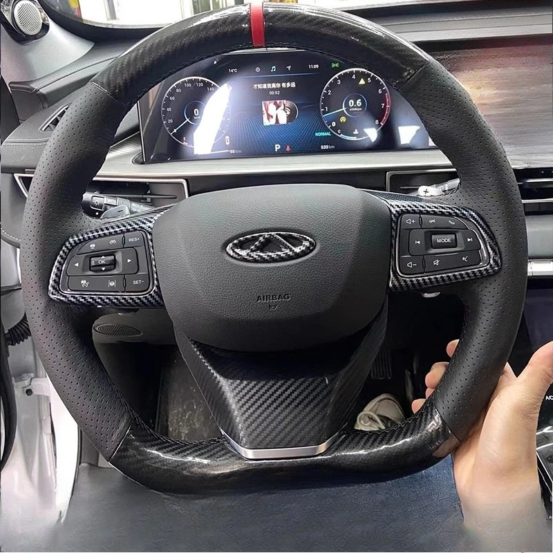 

Для Chery Arrizo 5 Pro 5x eQ7 Tiggo 8 Plus Tiggo 7 2018-2024 чехол на руль из натуральной кожи из углеродного волокна сшитый вручную
