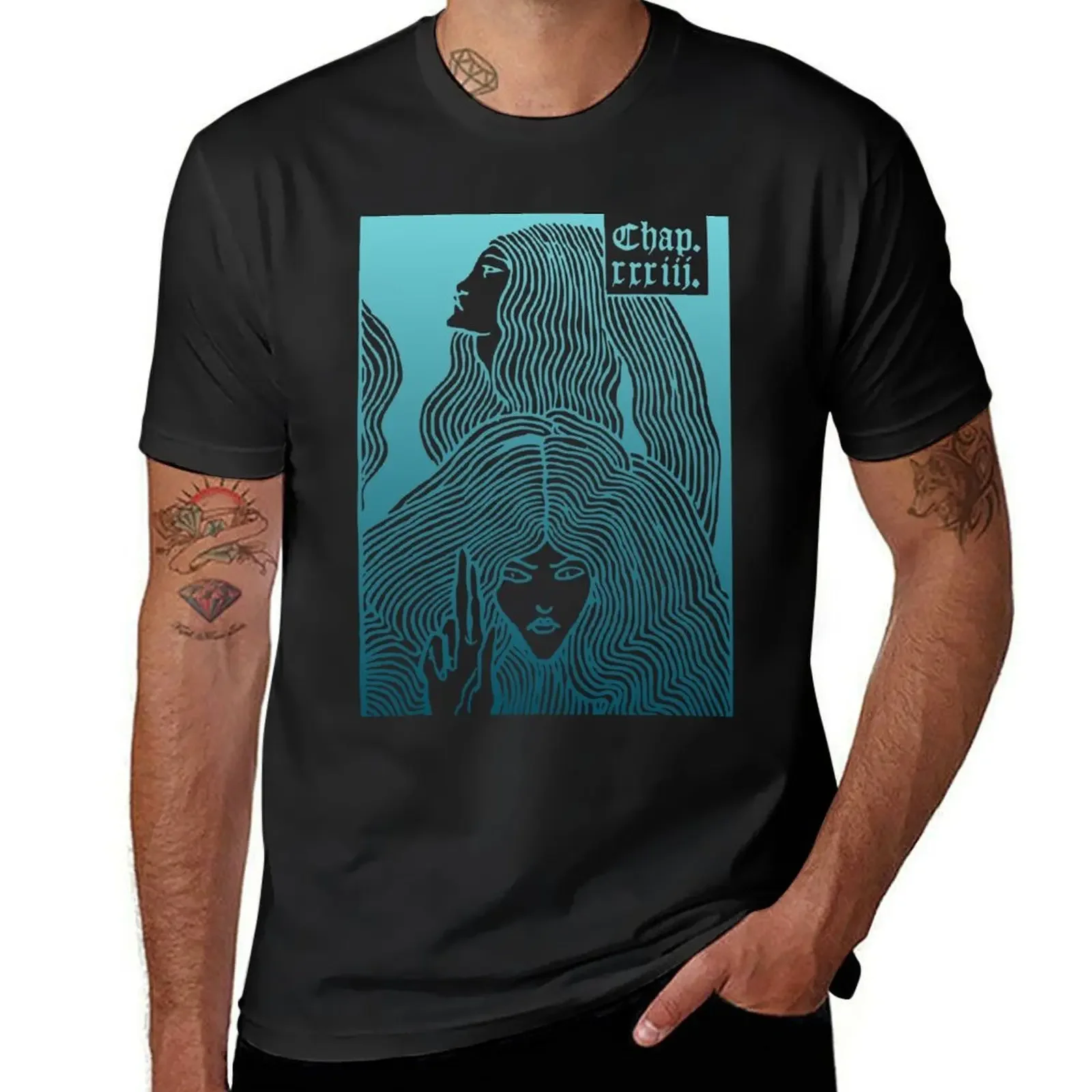 Beardsley Blue Art Nouveau - Two Women with Long Hair Gradient Blue T-Shirt designer shirts Funny t-shirt mens t shirts