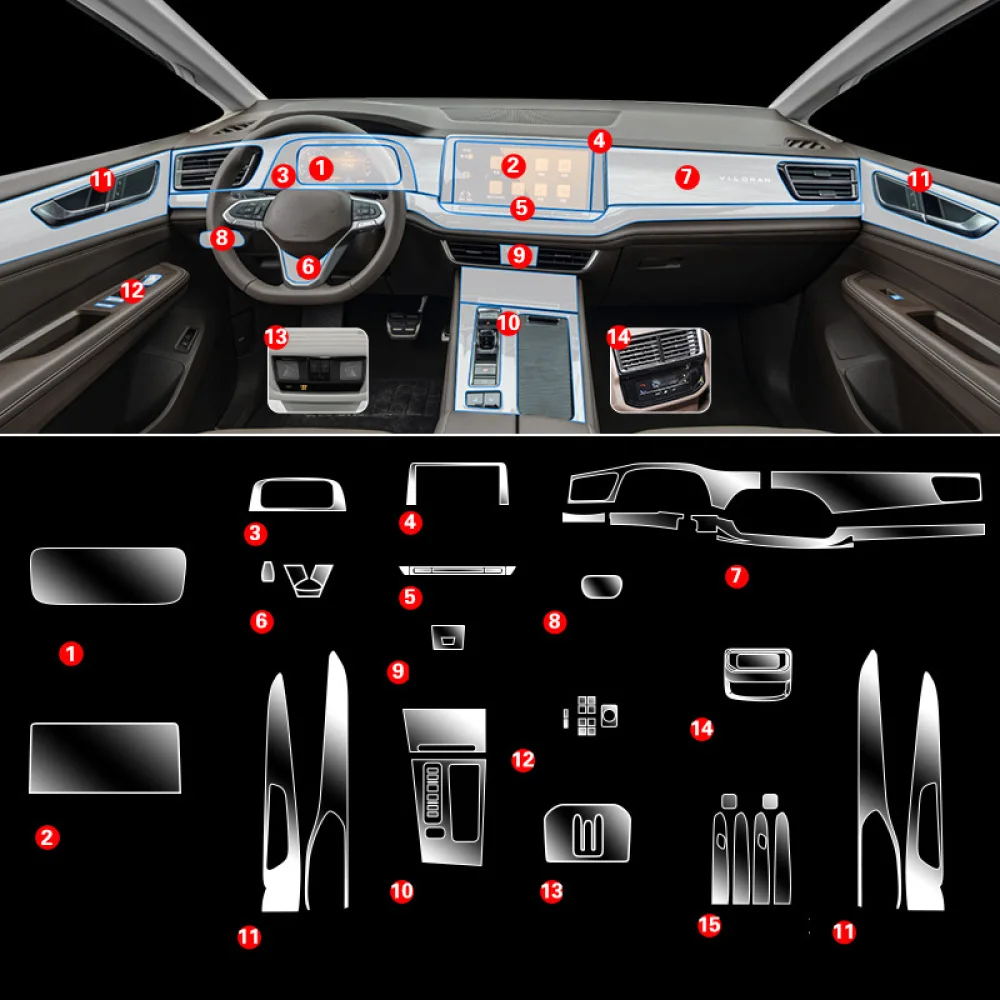 TPU Car Interior Ransparent Protection Film Sticker Center Console Screen Gear Door Panel For VOLKSWAGEN VW Viloran 2022 2023