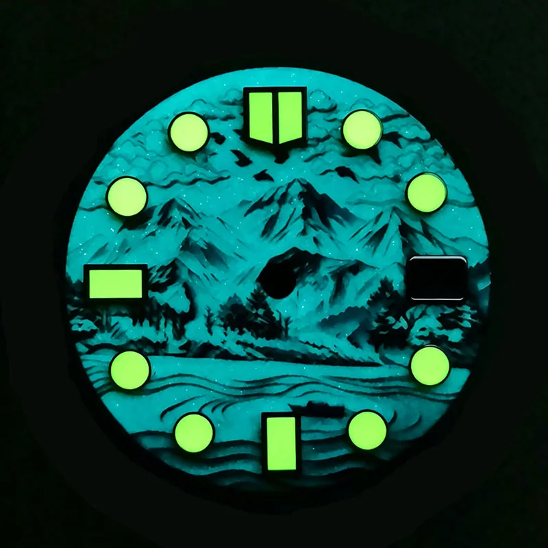 MechJazz 28.5mm Snow Mountain Landscape Pattern Watch Dial Super Luminous Dial For NH35 NH36 Automatic Watch Mod Parts