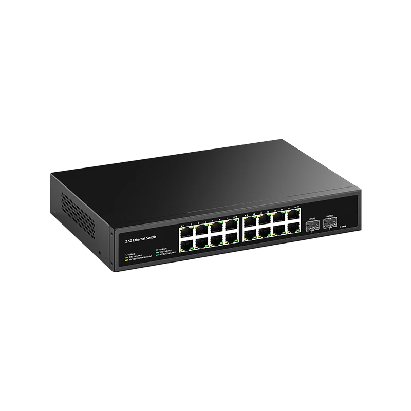 Unmanaged 2.5G Network Switch for Home Lab 16 X 2.5G RJ45 Base-t Ports 2 X 10G SFP+ Slots 120G Bandwidth Plug&Play
