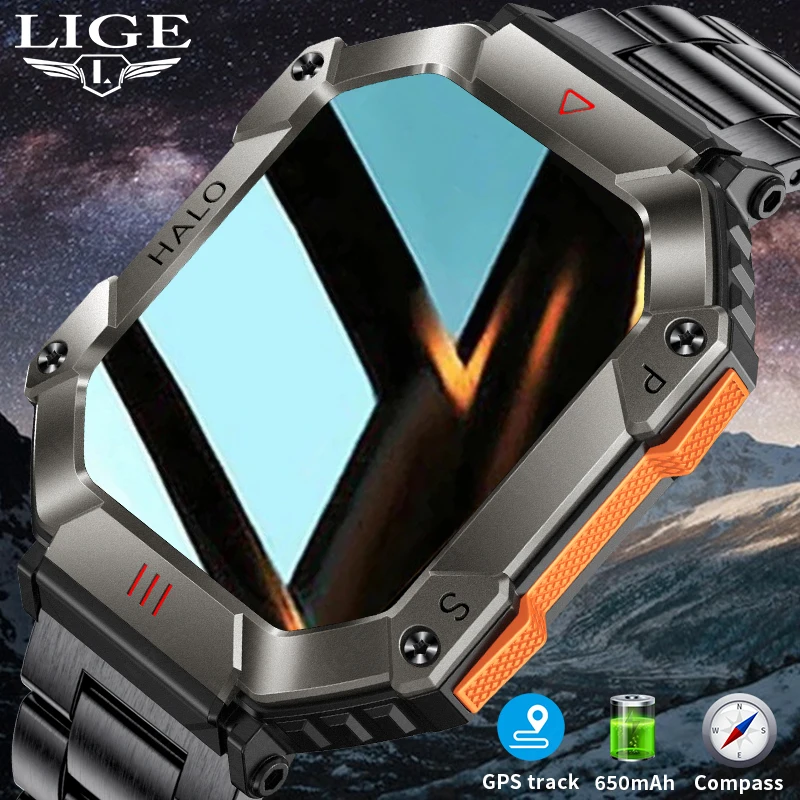 LIGE Outdoor Sport Smart Watches Men Compass Altimeter Barometer 650mAh Large Battery Voice Call Watch Health Monitor Smartwatch