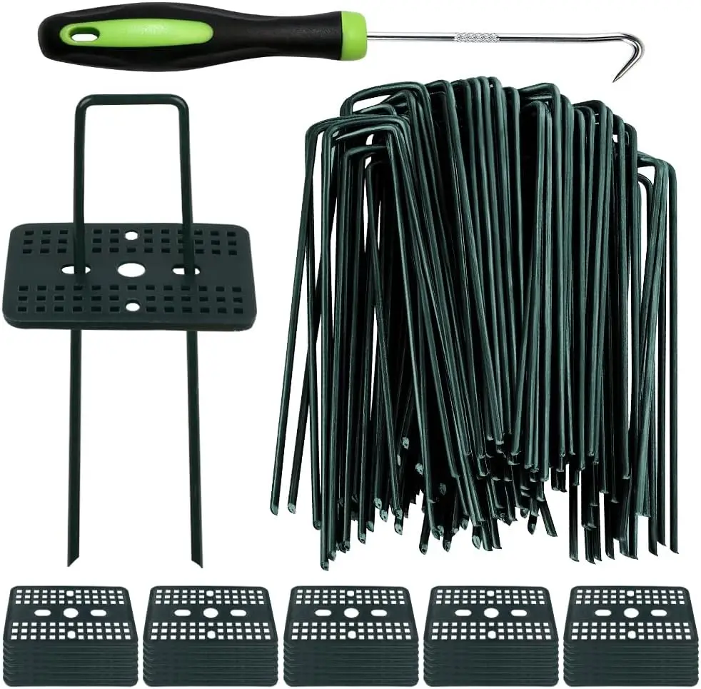 

50 Pcs 6-Inch 11 Gauge Landscape Staples with Buffer Washers, Heavy Duty Galvanized Lawn Spikes for Weed Barrier, Grass Sod, Turf Fabric