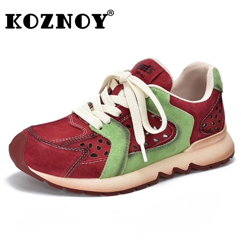 

Koznoy 3cm 2025 Cow Suede Genuine Leather Loafer Sandals Women Hollow Vulcanize Mixed Color Comfy Chunky Sneakers Summer Shoes