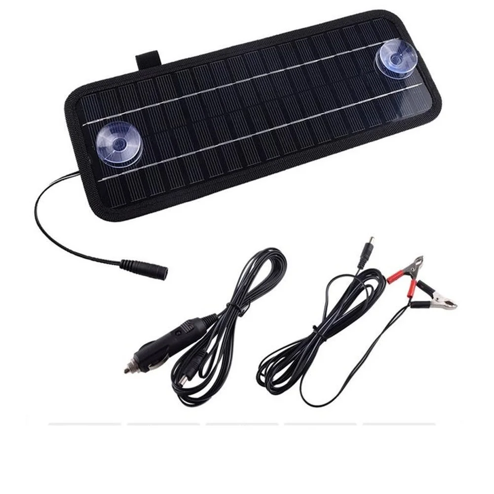 1Pc Black 12V 5W Solar Car Battery Charger Monocrystalline Panel With Connector For RV Boat Vehicle Outdoor Energy Supplies