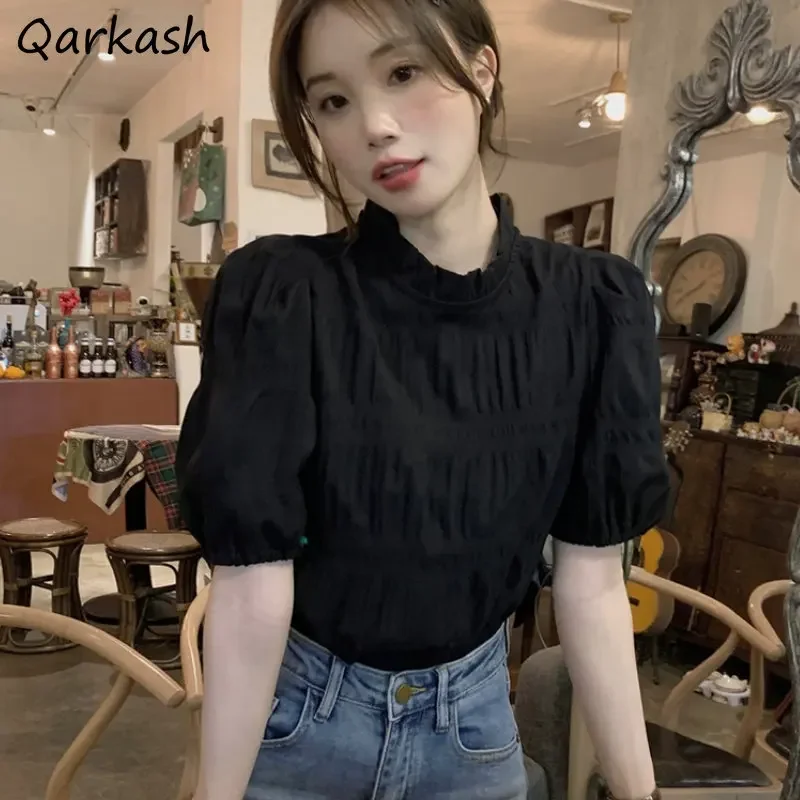 

Blouses Women Pure Folds Temper Baggy Tops Vintage Summer Gentle Fashion Puff Sleeve Chic French Style Aesthetic Classic Females