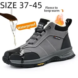 GUYISA Winter Men Boots  Men Keep Warm Grey Steel Toe Safety Shoes Outdoor Wearproof Oil-proof Work Men Sneakers Size 37-45