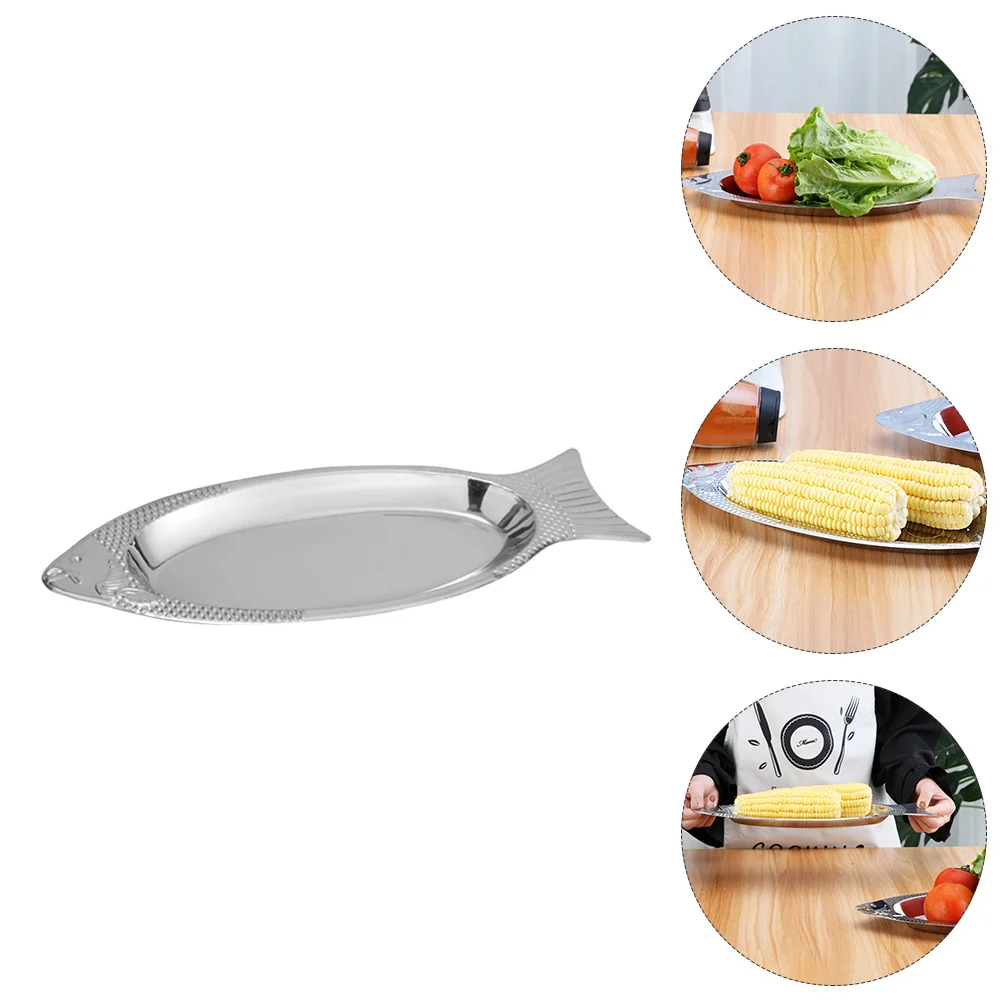 

Stainless Steel Dinner Plate Restaurant Serving Plate Oval Steaming Flatware Fish-shaped Snack Dessert Dish Kitchen Tray