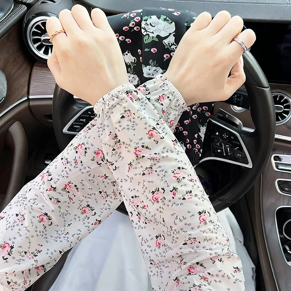 

Новые женские рукава из ледяного шелка с цветочным принтом, защита от УФ-излучения, эластичные длинные рукава для защиты от солнца летом