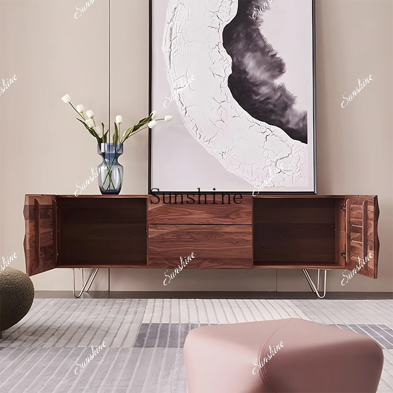 

Pure solid wood TV cabinet, side cabinet, black walnut living room furniture, simple Nordic FT