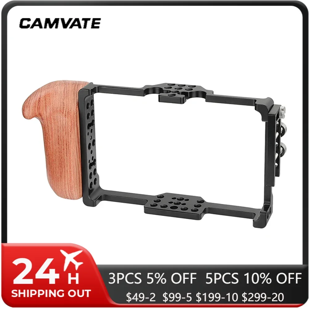 CAMVATE Director's Monitor Cage Bracket With Wooden Left Handgrip & Shoe Mount Exclusively For FeelWorld FT6 FR6 5.5