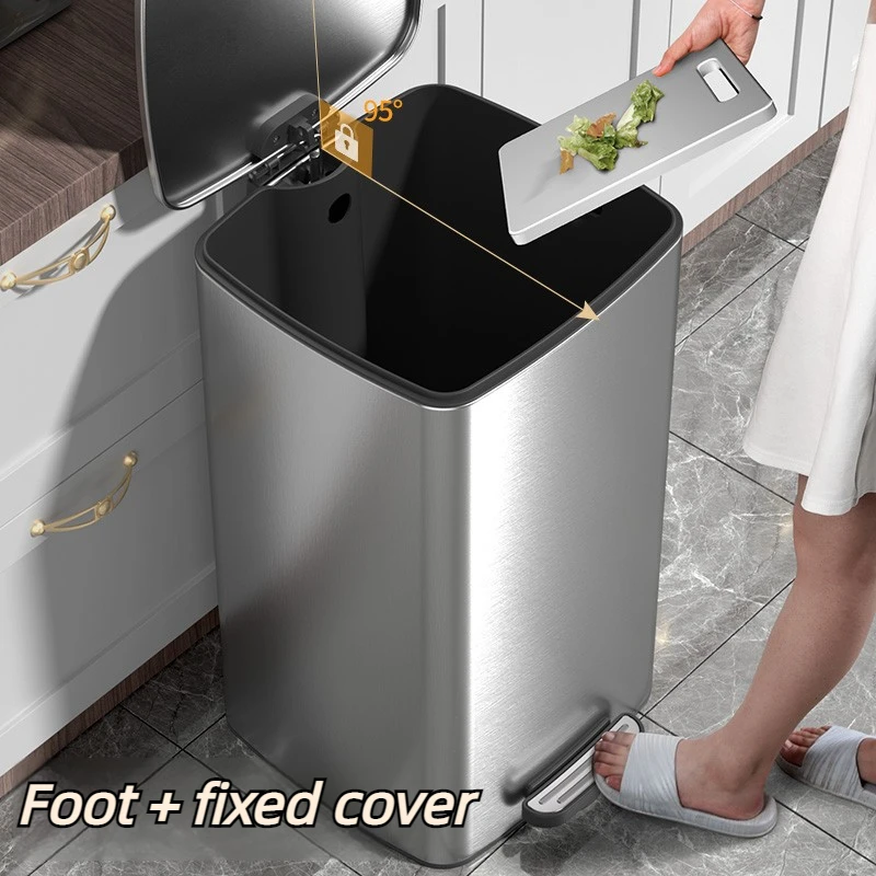Stainless Steel Trash Bin Large Capacity Waste Bins Living Room Foot Pedal Dustbin Household Cleaning Litter Bin with Lid