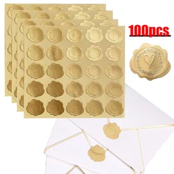 100pcs Gold Envelope Stickers Embossed Heart Seal Stickers for Postcards Invitations Card Gifts Decoration Self Adhesive Sticker