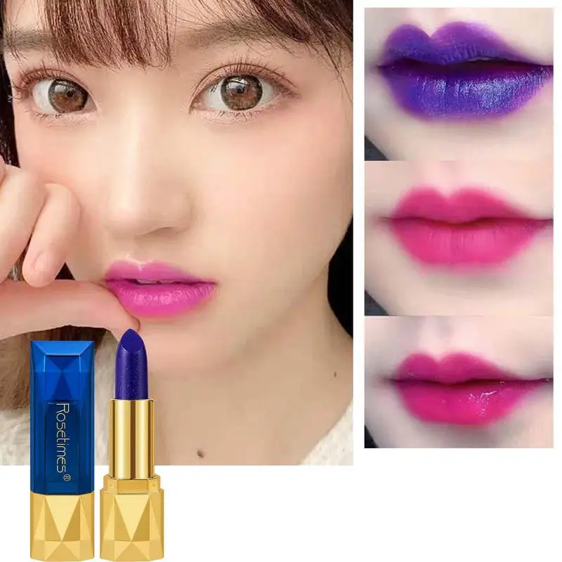 Cor mudando batom azul brilho azul batom hidratante duradouro azul mudado em rosa brilho labial à prova dwaterproof água