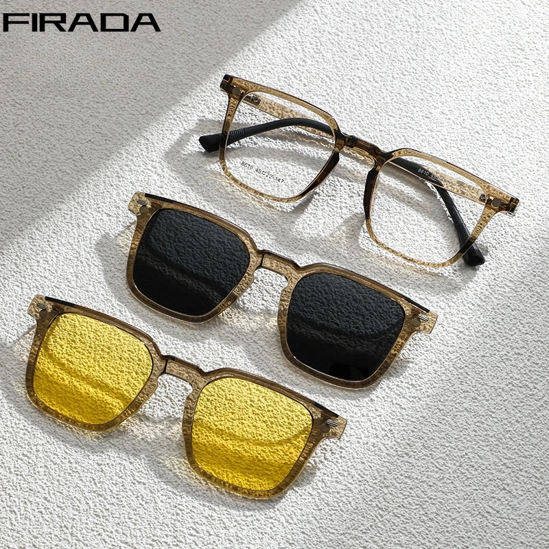 FIRADA Fashion Square Eyeglasses Vintage Magnetic Polarized Glasses Optical Prescription Eyewear Frame For Men And Women 8610-C