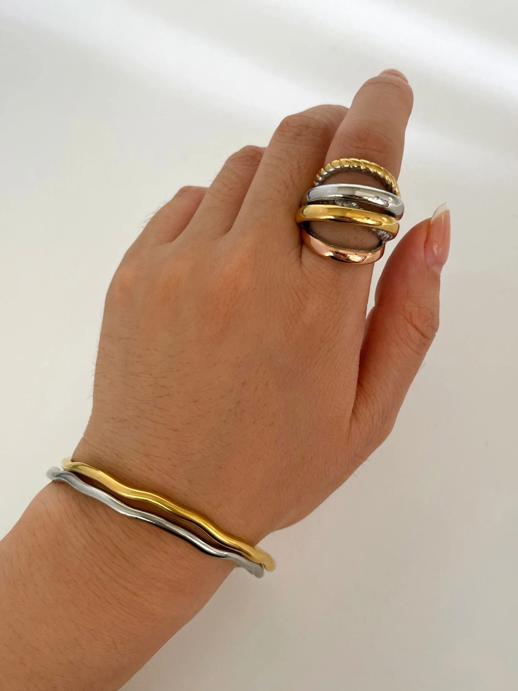 Peri\'sbox Free Tarnish Stainless Steel Splicing Colors Multi-layer Full Finger Rings for Women Man Punk Fashion Jewelry 2024 New