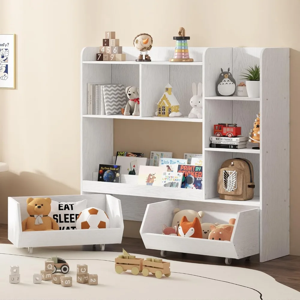 Toy Storage and Organizer, Boys and Girls Bookshelf Muti-Functional Kids Bookcase and Storage Bin with Moveable Drawers