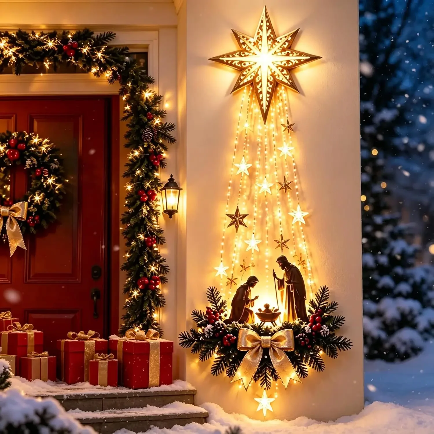 1-5PCS Glowing Xmas Door Hanger LED Lighted Christmas Hanging Decoration for Front Porch Entryway Wall Window Home Outdoor Gift