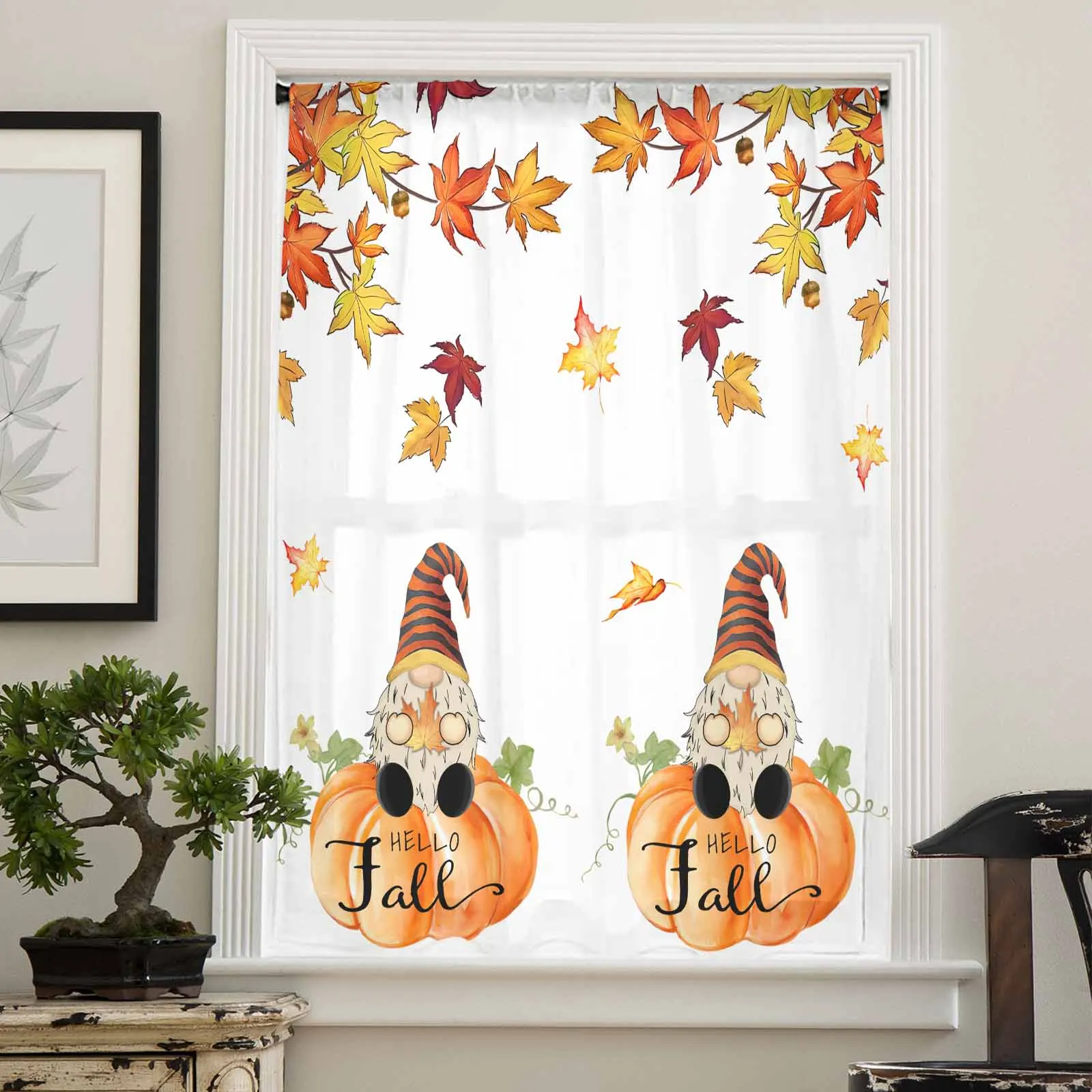 Leaf Pumpkin Dwarf Festival Sheer Curtain Living Room Drapes Home Bedroom Voile Curtain Tulle Window Curtain