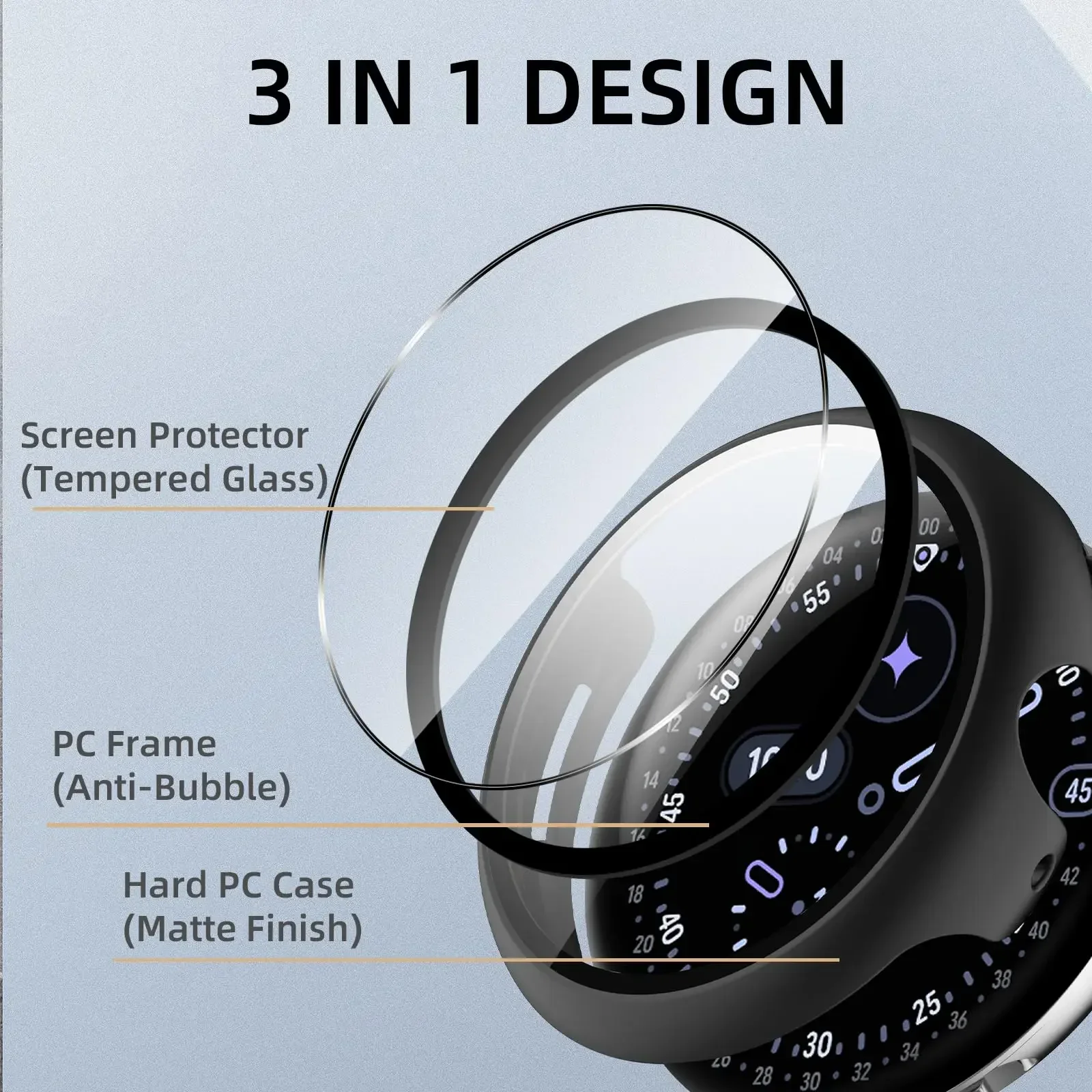 Gehärtetes Glas + Hülle für Google Pixel Watch 5 41mm 45mm, Hart-PC Rundumschutz-Bumper mit Displayschutzfolie für Google Pixel Watch 4 – Detail 4