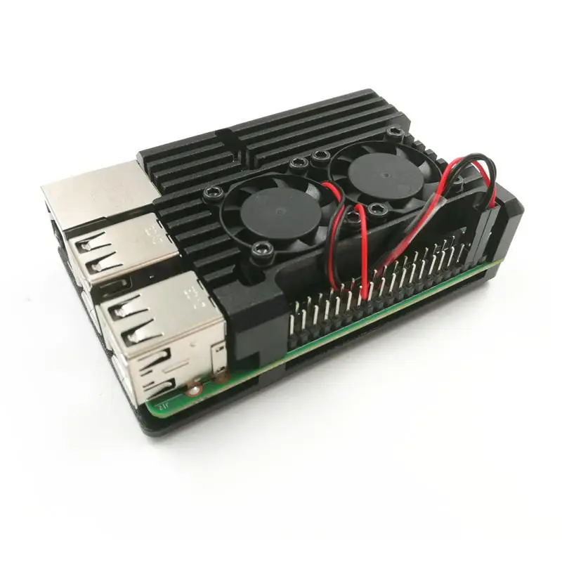 Raspberry Pi 4/3 Aluminum Case with Dual Cooling Fan Metal Shell Black Enclosure for RPI 4B/3B/3B+