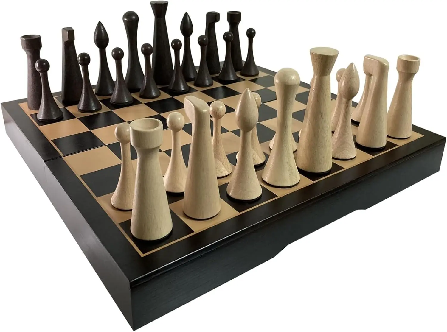 

16-inch Dark Wooden Chess Set, Handmade with Storage, 34-Piece Weighted & Elegant Design C16D