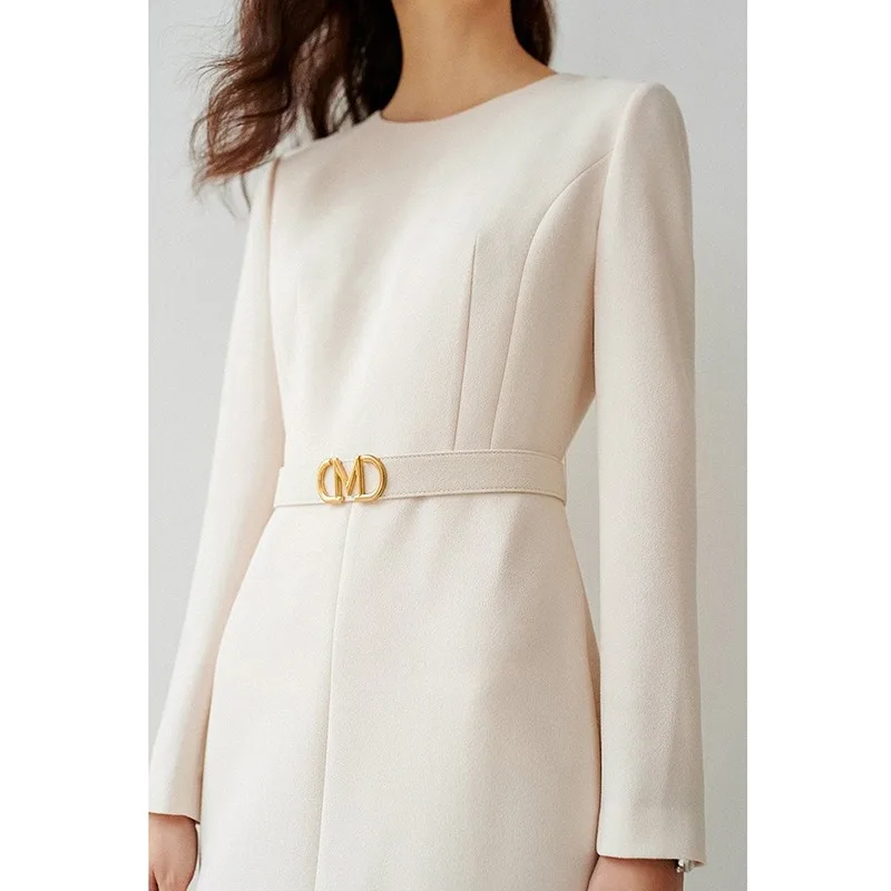 Vestido de senhora de escritório francês feminino, elegante, renda retalhada, decote em O, roupas femininas de manga comprida, alta qualidade, novo, primavera, 2022