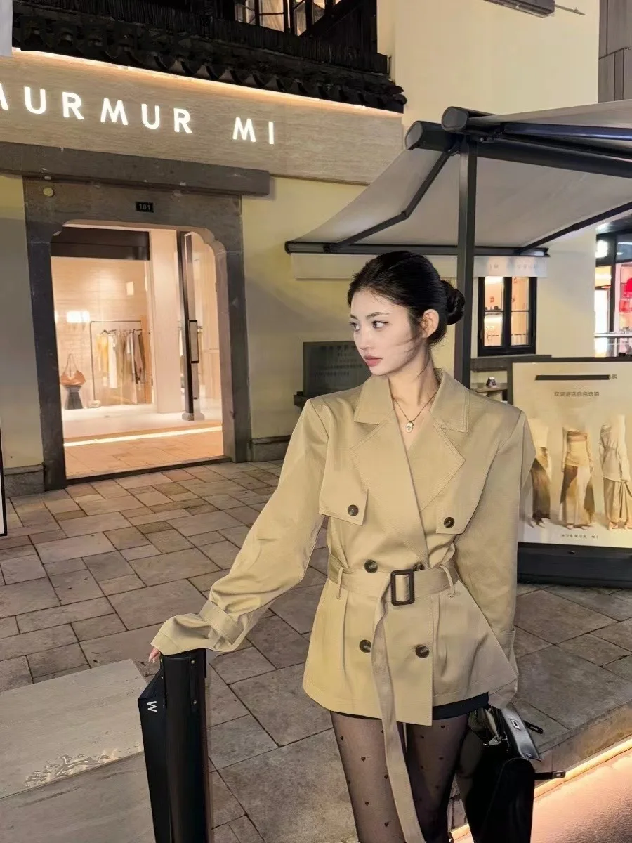 

Women's Spring Autumn Trench Coat Double Breasted Flare Sleeve Loose Jacket Mid-length Windbreaker British Fashion Outerwear