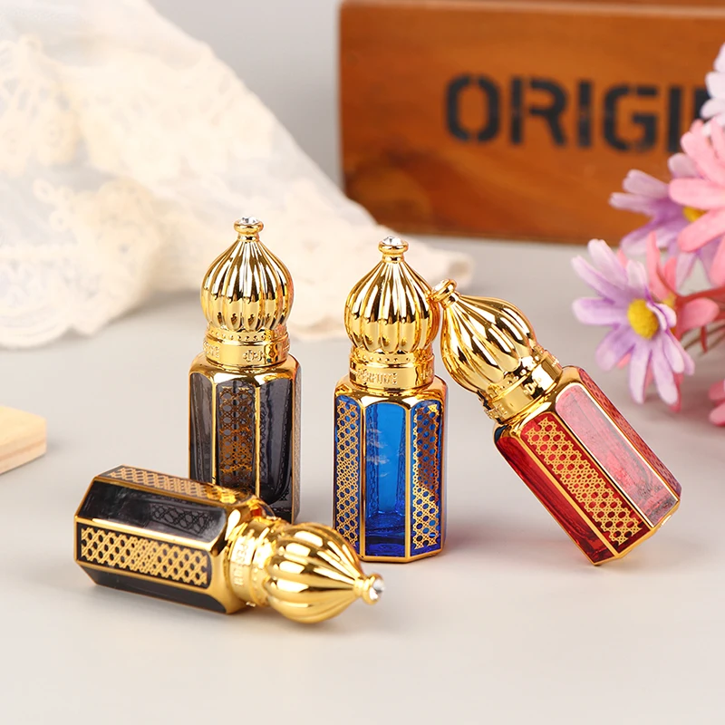 1Pc 6ml Essential Oil Roll-On Bottle Luxury Style Golden Refillable Travel Perfume Bottle Glass Roll-on Bottle Sample Container