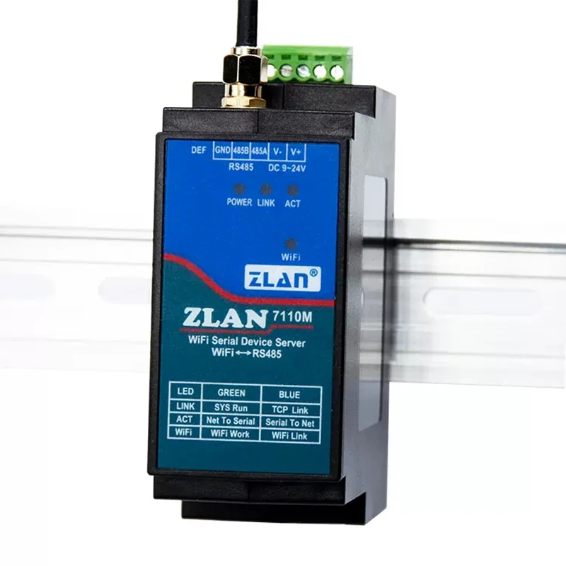 Din Rail Serial Port RS485 To WiFi Converter Device IOT Server ZLAN7110M Support Modbus MQTT JSON