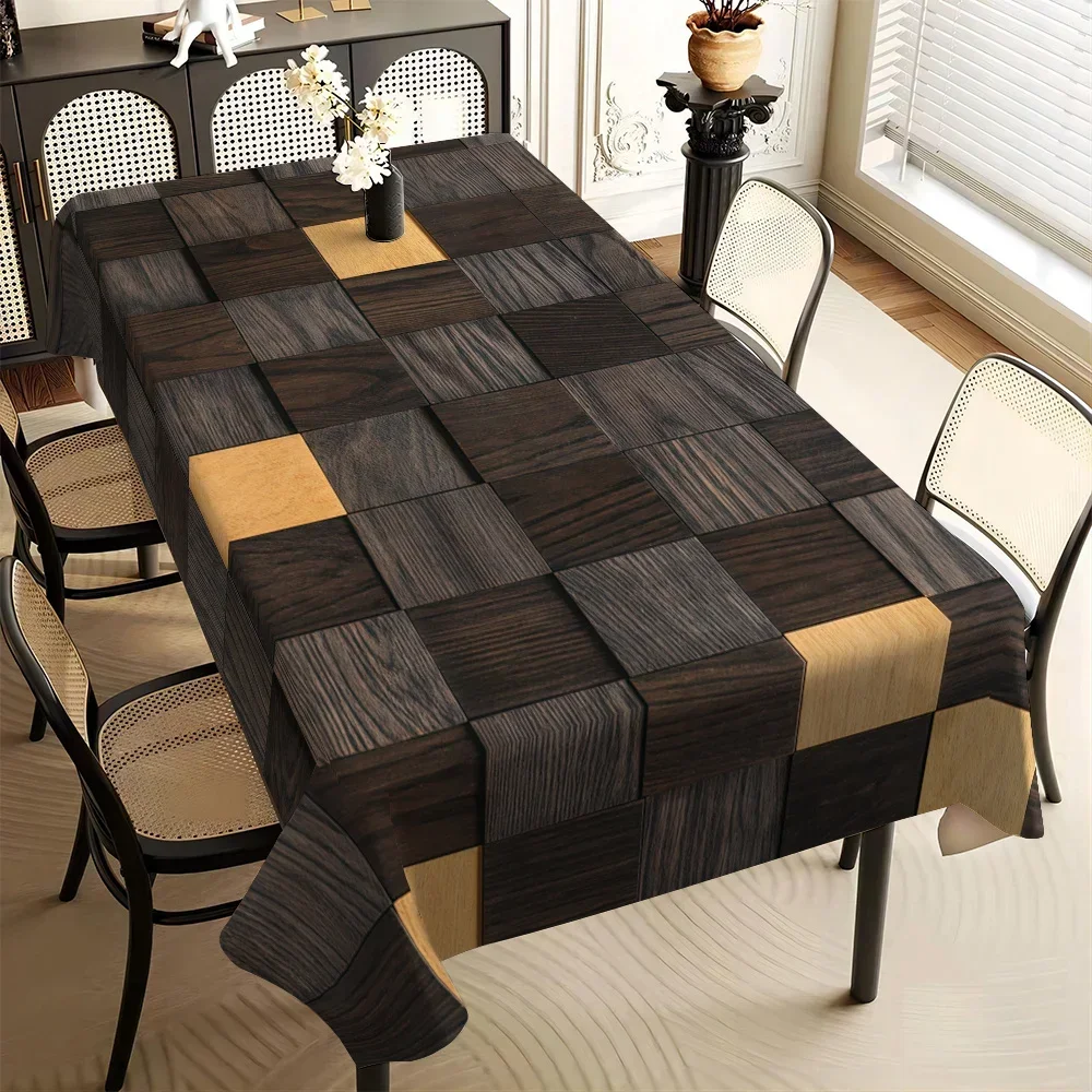 JIT-1pc High-grade Wood Grain Patchwork Pattern Simple European Style Pattern Tablecloth Squarezyc