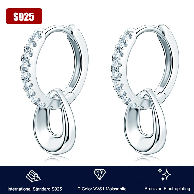 

Real Moissanite Hoop Earrings for Women 925 Sterling Silver Dangle Earrings Trend Fine Jewelry Engagement Gift