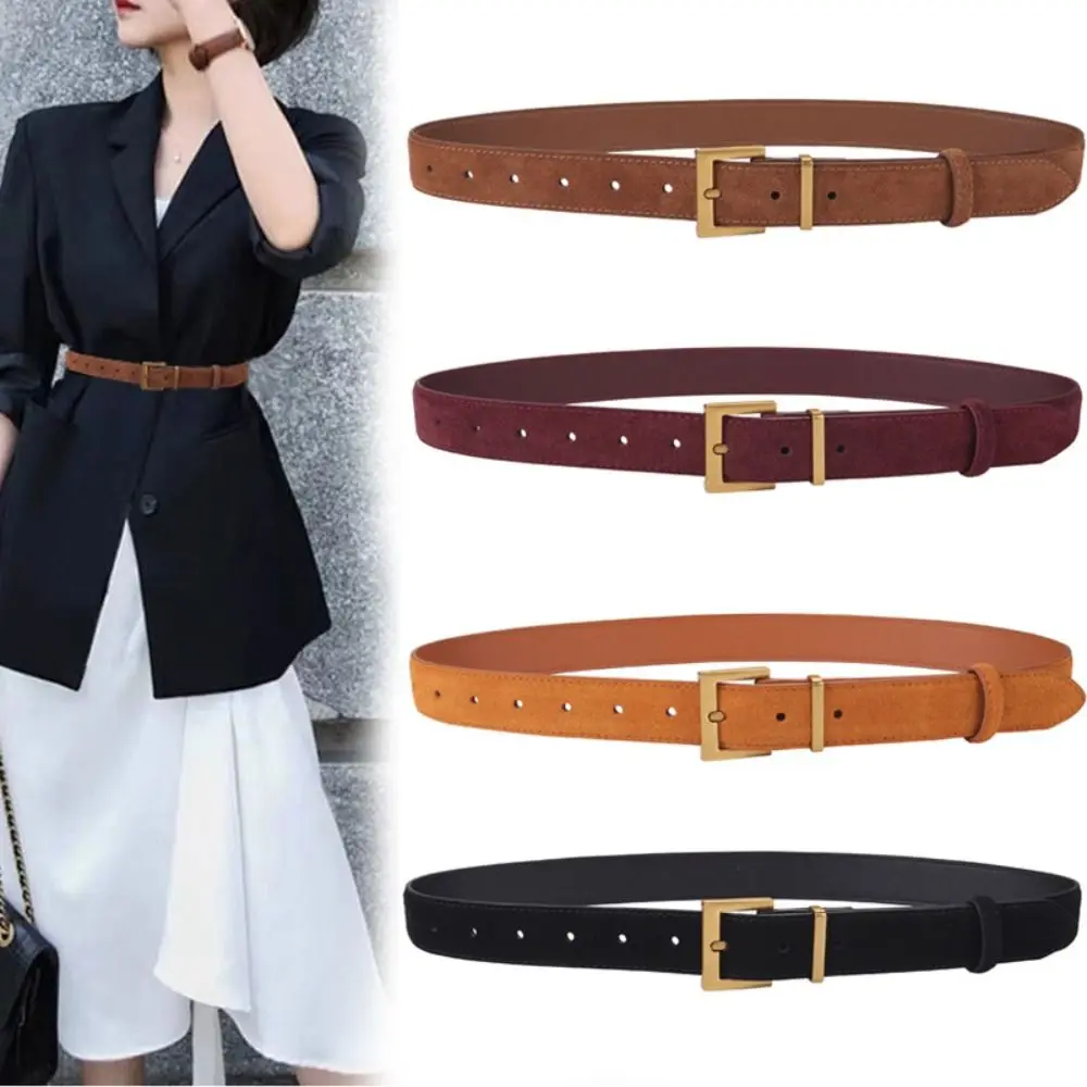 Retro Luxury Design Suede Leather Belt Casual Versatile Frosted Cowhide Belt Trendy Business Waist Strap Gifts