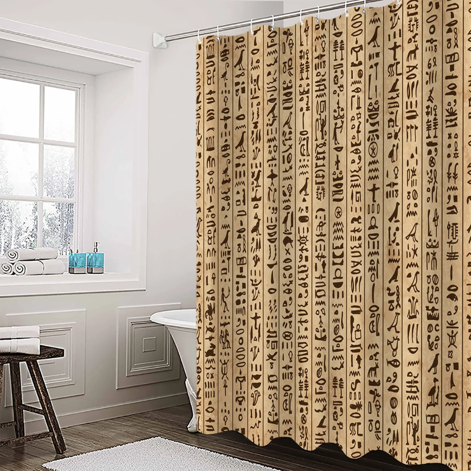 Ancient Egypt Hieroglyphs Retro Style Shower Curtain Home Bath Decorative Waterproof Polyester Fabric Bathroom Curtain