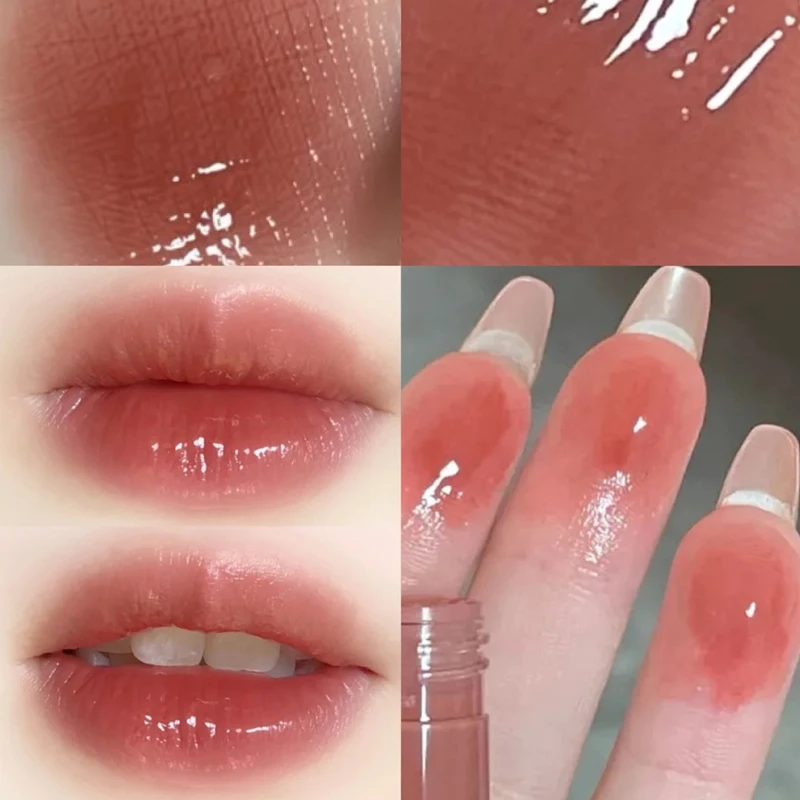 6 colori Jelly Lipstick specchio idratante Water Light Solid Lip Gloss Glass Tea Red Brown Lip Glaze Tint Makeup Cosmetics nuovo