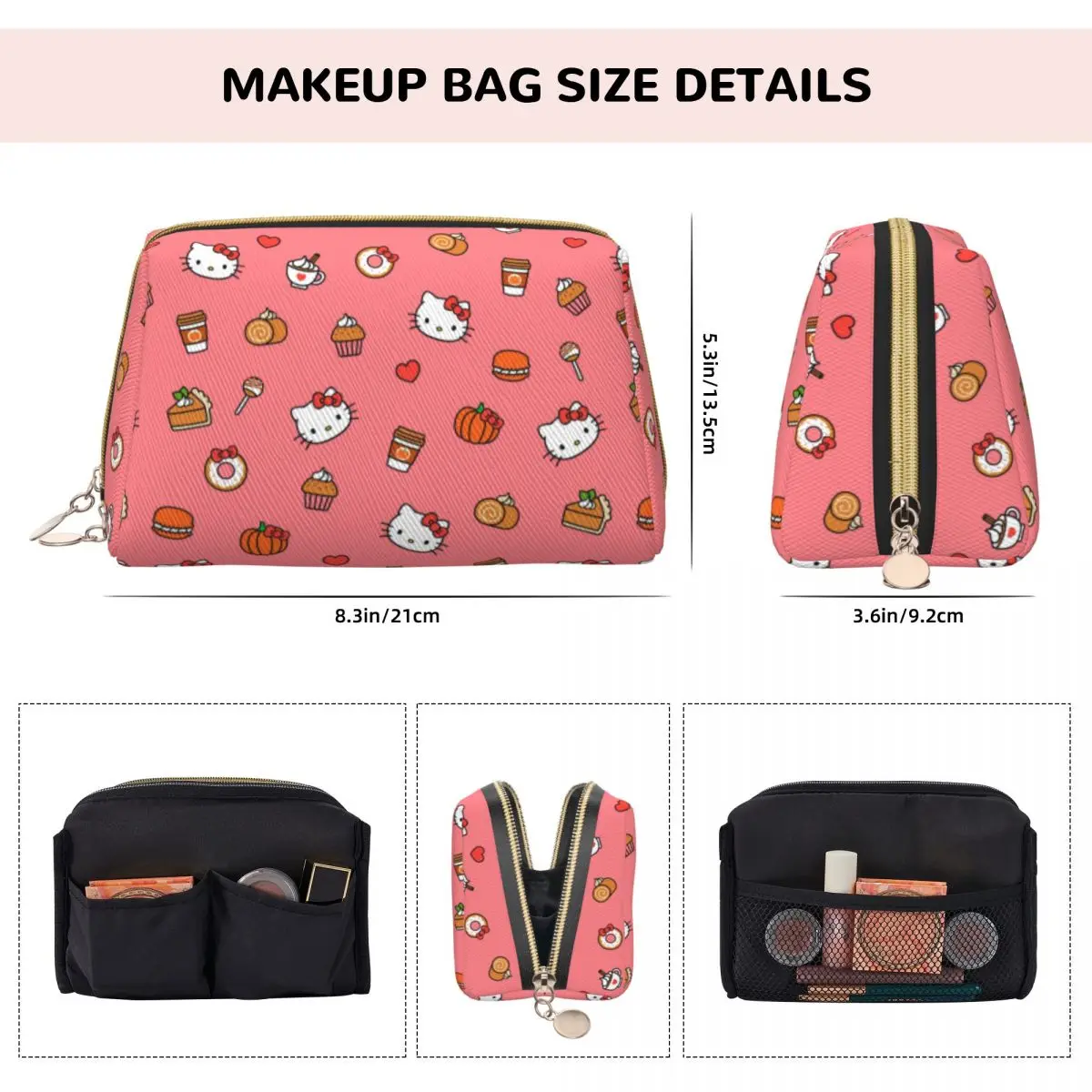 Fashion Girl Cosmetic Bag Hello Kitty Leather Makeup Bag Accessories Large Capacity Zipper Beauty Toiletry