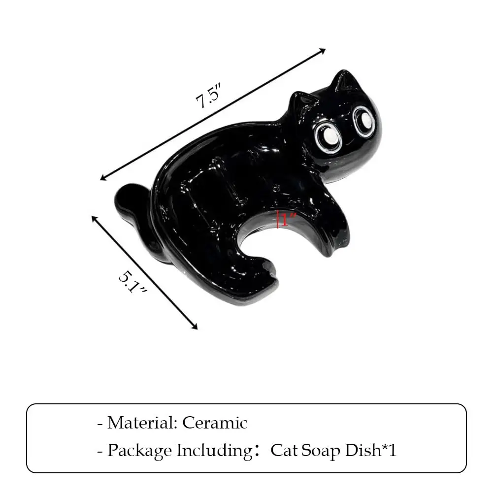 Cute Ceramic Soap Dish Cat Soap Holder Self-Draining Soap Sponge Box Drainable Soap Tray for Shower Bathroom Tub Kitchen Sink view 5