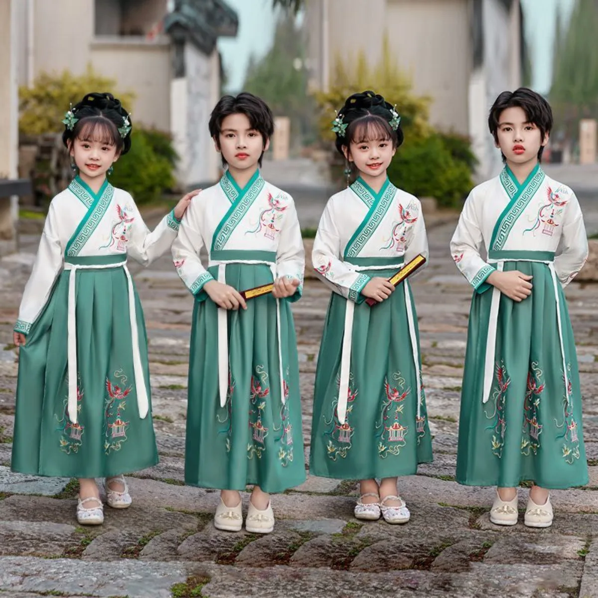 

Chinese Traditional Hanfu Costume for Kids Boys Girls, Ancient Scholar Outfit for Kindergarten Classic Performance