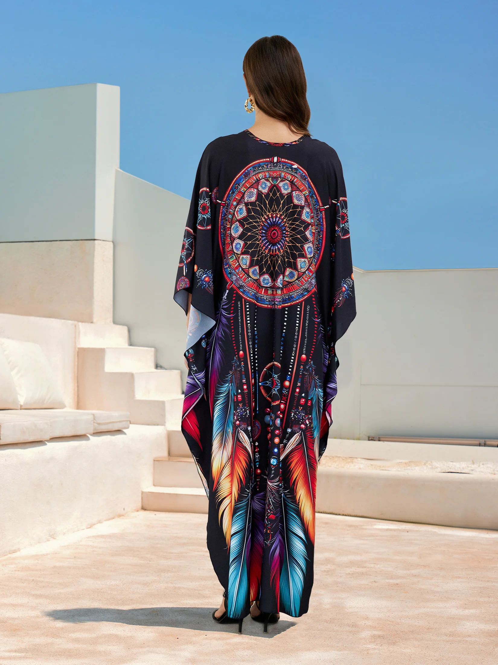 Damska Plus Size sukienka Kaftan z kwiatowym nadrukiem turecka szata narzuta na kostium kąpielowy Maxi plażowa sukienki Kaftan Q1588