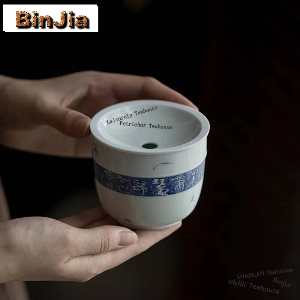 

230 мл ручной работы посыпает синий Цзяньшуй рукописная поэзия чайная чаша для мытья чая пыль цилиндр бочка чакси горшок держатель подшипника ремесло