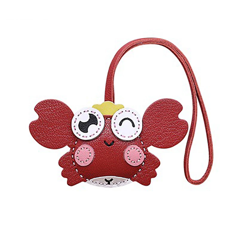 crab Bag Key Leather Pendant Handmade Schoolbag Bagpack Cowhide Ornament Vintage Handcraft Car Keychain Hanging Accessories