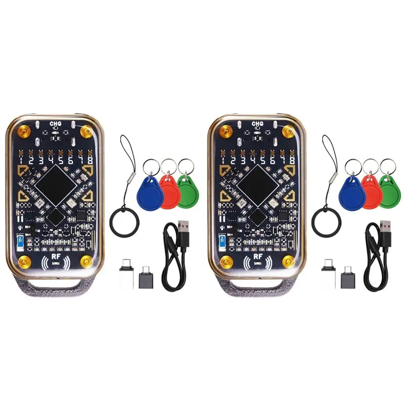 B63B-2X Chameleon Ultra Smart Card Emulator RFID Smart Chip Reader 125Khz 13.56Mhz Card Decode Duplicator+6Xuid Keychain